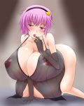 1girl breasts elbow_gloves gigantic_breasts gloves komeiji_satori nightgown pink_eyes pink_hair pregnant see-through shown solo touhou