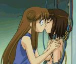 2girls android anime bare_shoulders black_hair breasts brown_hair closed_eyes clothed_female_nude_female cyborg_(designation) female hug hugging kissing koutetsu_tenshi_kurumi koutetsu_tenshi_kurumi_2_shiki long_hair multiple_girls nude saki_(koutetsu_tenshi_kurumi) saki_(steel_angel_kurumi) shirt short_hair sleeveless sleeveless_shirt steel_angel_kurumi steel_angel_kurumi_2 surprised uruka_sumeragi yuri