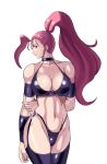 1girl 78_(tky8) ahoge arm_behind_back bare_shoulders big_breasts bikini boots breasts capcom captain_commando carol_(captain_commando) choker cleavage garter_straps hand_on_own_arm high_ponytail huge_ahoge large_breasts long_hair pink_eyes pink_hair ponytail solo stockings swimsuit thigh_boots thigh_high_boots thighhighs thong_bikini vambraces