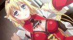 anime armor big_breasts blonde_hair blush bounce bouncing_breasts breasts cleavage elcia_harvence embarrassed english_text gif greaves hentai koikishi_purely_kiss long_hair nipples undressing