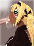 blonde_hair breasts censored cum cum_in_mouth dark_skin fellatio frills ganguro heart high_res highres long_hair maid maid_headdress makeup oral penis tongue