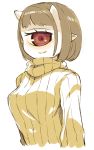 1girl brown_hair cyclops high_res highres horn mota one-eyed red_eyes short_hair sweater