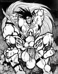  2boys anal bara black_hair cum gay hotcha human male male_only monochrome multiple_boys muscle penis pointed_ears tattoo yaoi 