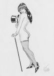 1girl art carla_torres dc dc_comics dc_universe dcau female fishnets high_heels long_hair magician monochrome nude solo zatanna zatanna_zatara