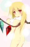 ass back blonde_hair blush female flandre_scarlet kakuni long_hair nude red_eyes touhou towel wings