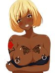 aoki_yuriko bakuman big_breasts blush breasts dark_skin ganguro large_breasts makeup nipple_piercing nipples photoshop piercing smile tattoo