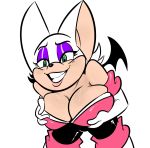 bat big_breasts breasts cleavage clothed clothing eyeshadow female furry gloves green_eyes lips makeup mammal mega_milk meme rouge_the_bat sega solo sonic_(series) titty_monster wings