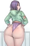 1girl 1girl 1girl ass big_ass big_ass dat_ass dc_comics eye_contact kelvin_hiu leotard looking_at_viewer looking_back purple_eyes purple_hair rachel_roth raven_(dc) short_hair standing teen_titans thick_thighs thighs wide_hips