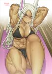 1girl abs alluring athletic_female big_breasts bikini bunny_ears dark-skinned_female dark_skin exercise female_focus female_only fit_female miruko muscular muscular_female my_hero_academia rumi_usagiyama shosho_oekaki sweat swimsuit thick_thighs usagiyama_rumi white_hair workout