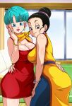 2_girls anime_milf ass big_ass big_breasts bimbo breasts bulma_brief caressing chichi dragon_ball dragon_ball_super dragon_ball_z female_focus female_only fully_clothed high_res high_resolution huge_breasts long_hair mature mature_female no_bra sano-br short_hair shounen_jump wide_hips yuri