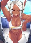  1girl abs absurd_res alluring athletic_female big_breasts breasts bunny_ears castell eye_contact female_abs fit_female grinning high_resolution long_hair looking_at_viewer minishorts miruko my_hero_academia naked_from_the_waist_down pussy rumi_usagiyama sports_bra standing thick_thighs thighs white_hair 