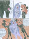  1boy 2_girls beach brown_hair comic crossover cum cum_on_breasts disney disney_channel green_eyes lipstick madam_mim mickey_mouse minnie_mouse mouse purple_hair shrekrulez the_sword_in_the_stone witch 