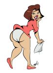 2014 ass bent_over brown_eyes brown_hair cosplay disney ear_rings goof_troop halloween justindurden lipstick milf panties peg_pete rag red_lipstick the_proud_family trudy_proud underwear water wet white_background white_panties wide_hips