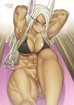 1girl abs alluring athletic_female bare_legs big_breasts bikini bunny_ears dark-skinned_female dark_skin exercise female_focus female_only fit_female miruko muscular muscular_female my_hero_academia naked_from_the_waist_down pussy rumi_usagiyama shosho_oekaki sweat swimsuit thick_thighs usagiyama_rumi white_hair workout