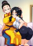 2_girls anime_milf ass bare_shoulders big_ass big_breasts bike_shorts black_eyes black_hair blue_eyes blush bracelet breasts cameltoe chichi china_dress clothed_female dragon_ball dragon_ball_z dress earrings eye_contact eyelashes female_focus female_only fully_clothed half-closed_eyes hand_on_head high_res high_resolution human long_hair looking_at_viewer looking_back mature mature_female milf pigtails sano-br shorts shounen_jump skin_tight smile spats teen teenage_girl teenager thick_thighs topknot twin_tails videl wide_hips