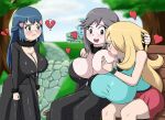  2018 angry bosomancer commission commissioner_upload cosplay cynthia_(pokemon) dawn_(pokemon) leaf_(pokemon) pokemon pokemon_(game) pokemon_dppt pokemon_frlg sucking sucking_nipples yuri 