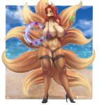 beach big_ass big_breasts bikini brown_fur canine delta26 fox nine_tails platform_shoes red_hair seductive vixen