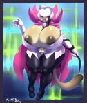 2014 abstract_background anthro big_breasts big_nipples black_hair black_nipples blush boots breasts cape cat chubby claws cosplay digimon elbow_gloves feline female fur furry gloves hair hat heels high_heels huge_breasts hyper hyper_breasts legwear lips long_hair mammal navel nipples pink_nose plankboy rosemon smile solo standing stockings thick_thighs thigh_high_boots white_fur