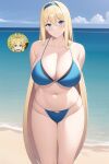  1girl alice_schuberg alluring beach big_breasts bikini blonde_hair blue_eyes cleavage nightcore_(artist) ocean rick_dot sea sword_art_online 