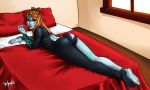 ass big_breasts breasts looking_at_viewer looking_back lying midna nintendo nude orange_hair pussy radprofile radprofile_(artist) red_eyes solo the_legend_of_zelda twilight_princess