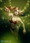 1girl arm_up armpits batman_(series) bikini blonde_hair dc_comics godlem harley_quinn highlights_(coloring) pale_skin swimming swimsuit twin_tails underwater water