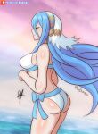  1girl 1girl 1girl alluring alternate_costume ass azura_(fire_emblem) back_view bikini blue_hair bubble_butt closed_eyes dat_ass fire_emblem fire_emblem_fates long_hair medium_breasts nintendo nipples ocean outside raydango smile swimsuit very_long_hair water white_bikini white_swimsuit 