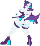 animal_ears anthro areola armor ass big_ass big_breasts breasts friendship_is_magic glowing_nipples high_heels jrvanesbroek large_ass large_breasts mascara medium_hair my_little_pony nipples purple_hair rarity rarity_(mlp) tail teeth thick_thighs thigh_strap thong wide_hips