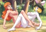 big_breasts blush carrot_(one_piece) dildo double_dildo erect_nipples interspecies nami one_piece palcomix red_hair scissoring shounen_jump squirt tribadism yuri yuri_haven