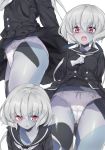 1girl 1girl blush debutya_aki embarrassed konno_junko looking_at_viewer multiple_views panties skirt underwear upskirt white_panties zombie_girl zombie_land_saga