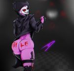  1girl 3d_anaglyph big_ass black_hoodie blood capitano_nox clothes_lift clothing_lift creepy_smile female hb-viper hoodie milf original_character pink_fur red_eyes slendytubbies tagme teletubby watermark 