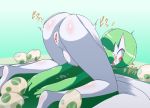 1girl ass egg_laying eggs female female_pokemon gardevoir green_hair nude oviposition pokemon pregnant pussy red_eyes top-down_bottom-up