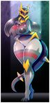 1girl 1girl absurd_res anthro anthrofied areola big_breasts border breast_rest breast_squish breasts dragon genitals giratina hair huge_breasts legendary_pokémon long_hair long_legs looking_at_viewer nintendo nipples non-mammal_breasts nude nythe origin_forme_giratina pokémon pokémon_(species) pokémorph pussy r-mk scalie squish standing thick_thighs video_games white_border wide_hips