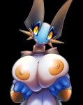 1girl absurd_res amphibian anthro areola big_breasts big_hands black_background blush breasts cleavage_cutout clothed clothing exposed_breasts holding_breast huge_breasts looking_at_viewer nintendo nipples non-mammal_breasts orange_eyes orange_sclera partially_clothed pokémon pokémon_(species) pokemorph pokephilia presenting presenting_breasts r-mk simple_background smile swampert sweater topwear video_games