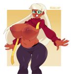 1girl big_breasts blonde_hair breasts breasts_out breasts_out_of_clothes coco_diablo dark-skinned_female dark_skin exposed_breasts female_focus female_only glasses long_hair measuring_tape negullust scooby-doo trick_or_treat_scooby-doo