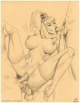 double_penetration fellatio i_dream_of_jeannie jeannie julius_zimmerman_(artist) monochrome oral stockings