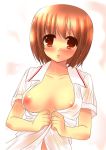  blush breasts brown_eyes brown_hair hazumu_osaragi kashimashi nipples open_clothes open_shirt osaragi_hazumu see-through shirt short_hair undressing wet yukizuki_chikuba 