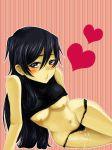  bad_id bare_shoulders black_hair black_panties blush breasts code_geass cum genderswap heart lelouch_lamperouge long_hair luluko lying midriff neginukiramen nipples panties pout purple_eyes pussy_juice shirt_lift sleeveless solo some underwear 