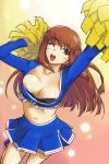  1girl amemiya_sayaka braid breasts brown_eyes brown_hair cheerleader michael midriff navel nintendo nipple_slip nipples one_eye_closed osu!_tatakae!_ouendan osu_tatakae_ouendan ouendan pom_poms sayaka sayaka_amemiya solo wink 