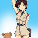  1girl armpit_hair armpits artist_request bottomless brown_eyes brown_hair female looking_at_viewer maya_ibuki neon_genesis_evangelion pubic_hair pussy short_hair smile solo uniform 