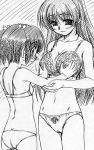 2girls bra breast_grab breasts grabbing highres konomi_yuzuhara kousaka_tamaki lingerie mekongdelta monochrome multiple_girls tamaki_kousaka to_heart_2 underwear underwear_only yuzuhara_konomi