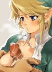 blonde_hair blue_eyes blush breast_grab breasts censored cum cum_in_mouth cum_on_body cum_on_breasts cum_on_upper_body earrings genderswap grabbing jewelry link nintendo open_clothes open_shirt paizuri penis pointless_censoring pointy_ears rule_63 shirt solo_focus the_legend_of_zelda the_legend_of_zelda:_twilight_princess yajiro_masaru