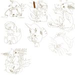 breloom espeon flareon larvitar leafeon monochrome pikachu pokemon raichu shaymin