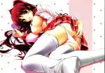  breasts brown_eyes kousaka_tamaki long_hair nipples open_shirt panties panty_pull ponz red_hair school_uniform serafuku skirt tamaki_kousaka thighhighs to_heart_2 underwear undressing 