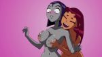 2_girls 2girls animated big_breasts blush bouncing_breasts breast_grab breast_squeeze breasts dc dc_comics female female/female female_only flou green_eyes grey_skin groping large_breasts long_hair nipples no_sound purple_hair raven_(dc) red_hair redhead short_hair starfire teen_titans webm yuri