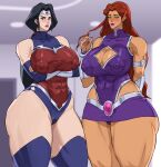 2_girls black_hair cyberboi dc_comics dcamu diana_prince justice_league justice_league_vs._teen_titans koriand'r orange_body orange_skin red_hair starfire teen_titans wonder_woman