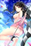 1girl 1girl 1girl ankle_ribbon armlet ass asymmetrical_legwear bangs bare_shoulders barefoot big_breasts black_bow black_hair blue_sky blurry blurry_background blush bottomless bow breasts checkered checkered_flag closed_mouth cloud cloudy_sky confetti crown day depth_of_field earrings fate/grand_order fate_(series) feet flag floating_hair functionally_nude fur-trimmed_jacket fur_trim glint hair_bow hair_ornament hair_ribbon high_resolution holding holding_flag hood hood_down hoodie hoop_earrings ishtar_(fate) ishtar_(swimsuit_rider) jacket jewelry large_filesize leg_garter legs lips long_hair long_legs long_sleeves looking_at_viewer looking_back medium_breasts naked_hoodie nipples no_bra off_shoulder open_clothes open_hoodie open_jacket outside paid_reward parted_bangs patreon_reward pink_jacket pink_legwear red_eyes rei_kun ribbon shiny shiny_hair simple_background single_thighhigh sky smile soles sparkle standing standing_on_one_leg stockings thigh_strap tied_hair tohsaka_rin two_side_up very_high_resolution