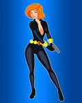  1girl ann_possible avengers black_widow black_widow_(cosplay) bodysuit breasts cleavage cosplay female_only full_body kim_possible marvel pervyangel red_hair redhead 