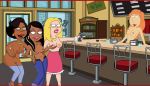 4_females 4_girls 4_humans american_dad angry bar blonde_hair breasts donna_tubbs earrings exposed_breasts family_guy female female_human female_only fran_with_a_gun francine_smith gun hair human human_only indoors large_areolae lois_griffin long_hair looking_at_each_other mostly_nude multiple_girls multiple_humans necklace nipples nude roberta_tubbs skirt standing the_cleveland_show the_tubbs topless unzipped_pants