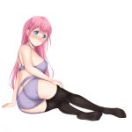 1_girl 1girl ass bokutachi_wa_benkyou_ga_dekinai bra female female_only garter_belt garter_straps kirisu_mafuyu long_hair long_pink_hair looking_at_viewer mostly_nude panties pink_hair sblush solo stockings white_background