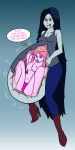 34qucker adventure_time big_belly black_hair english_text grey_skin marceline nipples pink_hair pink_skin princess_bubblegum red_eyes text vore